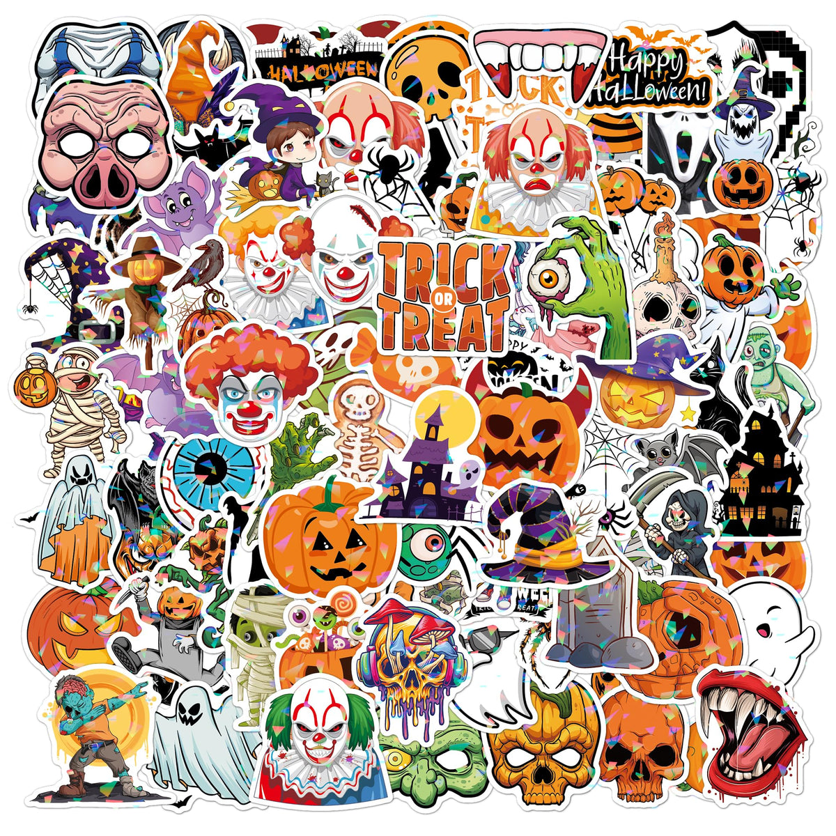 100 PCS Glitter Halloween Stickers Halloween Stickers Bulk Big Halloween Stickers for Party Cute Halloween Vinyl Decalrs for Halloween Basket Stuffers Halloween Birthday Decorations Party Favors