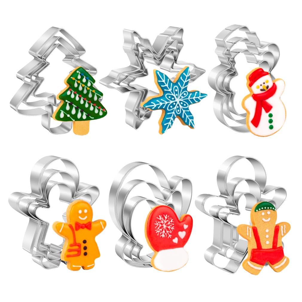 Christmas Cookie Cutter Set18 Piece Stainless Steel Winter Christmas Cookie Cutters Shapes for Baking - Christmas TreeSnowflakeSnowmanGingerbread ManGingerbread GirlMitten