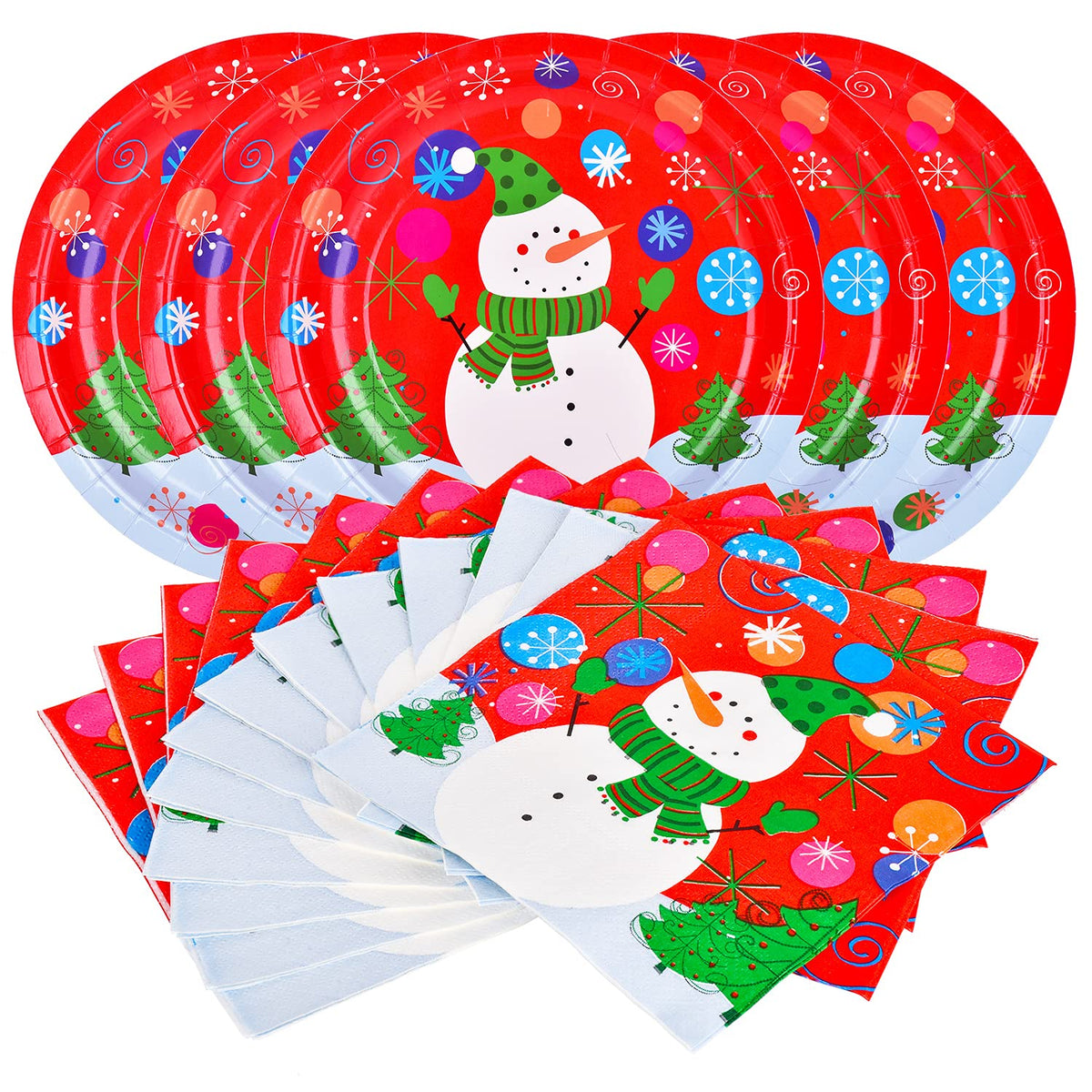 Gatherfun Christmas Party Supplies Christmas Snowman Disposable Paper Dinner Plates and Napkins for Merry Christmas Party Serve 20