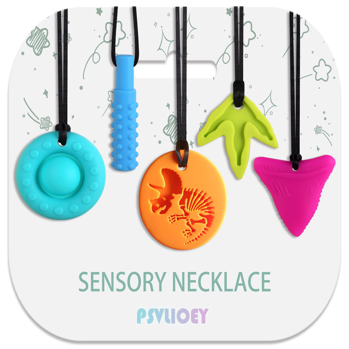 PSVLIOEY Chew Necklaces for Sensory Kids | 5PCS Sensory Toys Chewing Necklace for Autism ADHD Anxiety | Autism Chew Toys | Sensory Chew Necklace for Boys Girls Adults
