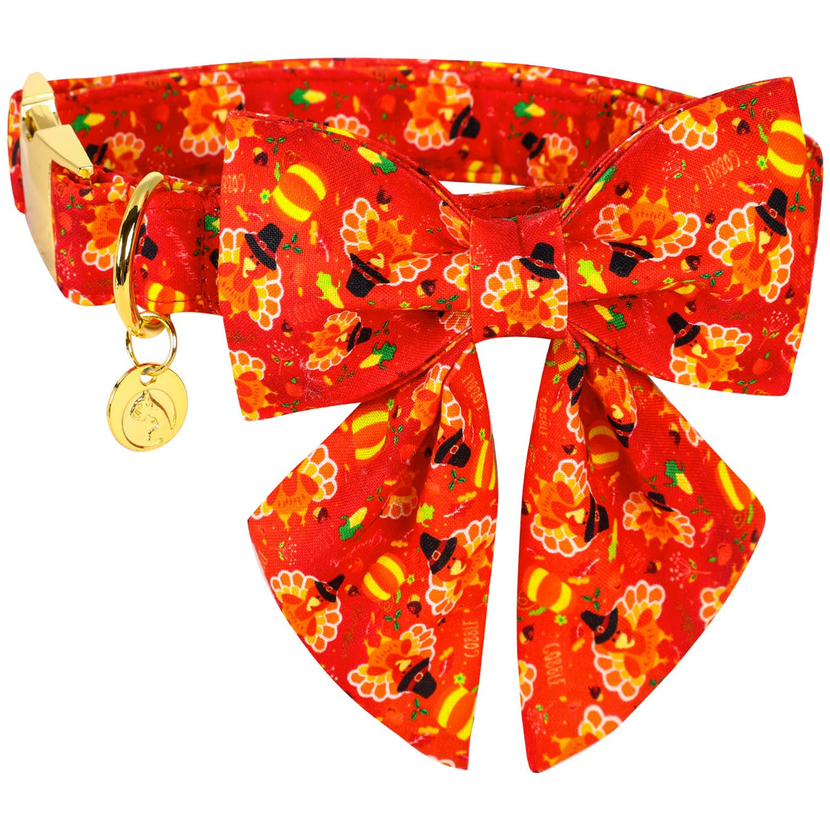 Adjustable Fall Dog Collar with Bow Tie