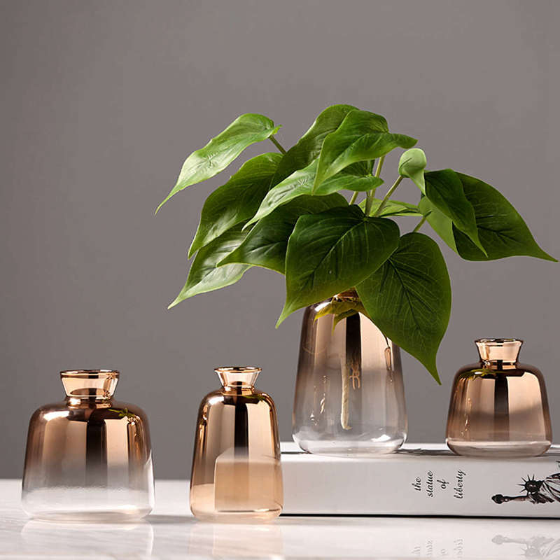 Nordic Modern Gold-Plated Glass Vase for Home Decor
