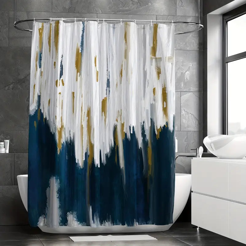 Navy Abstract Art Shower Curtain