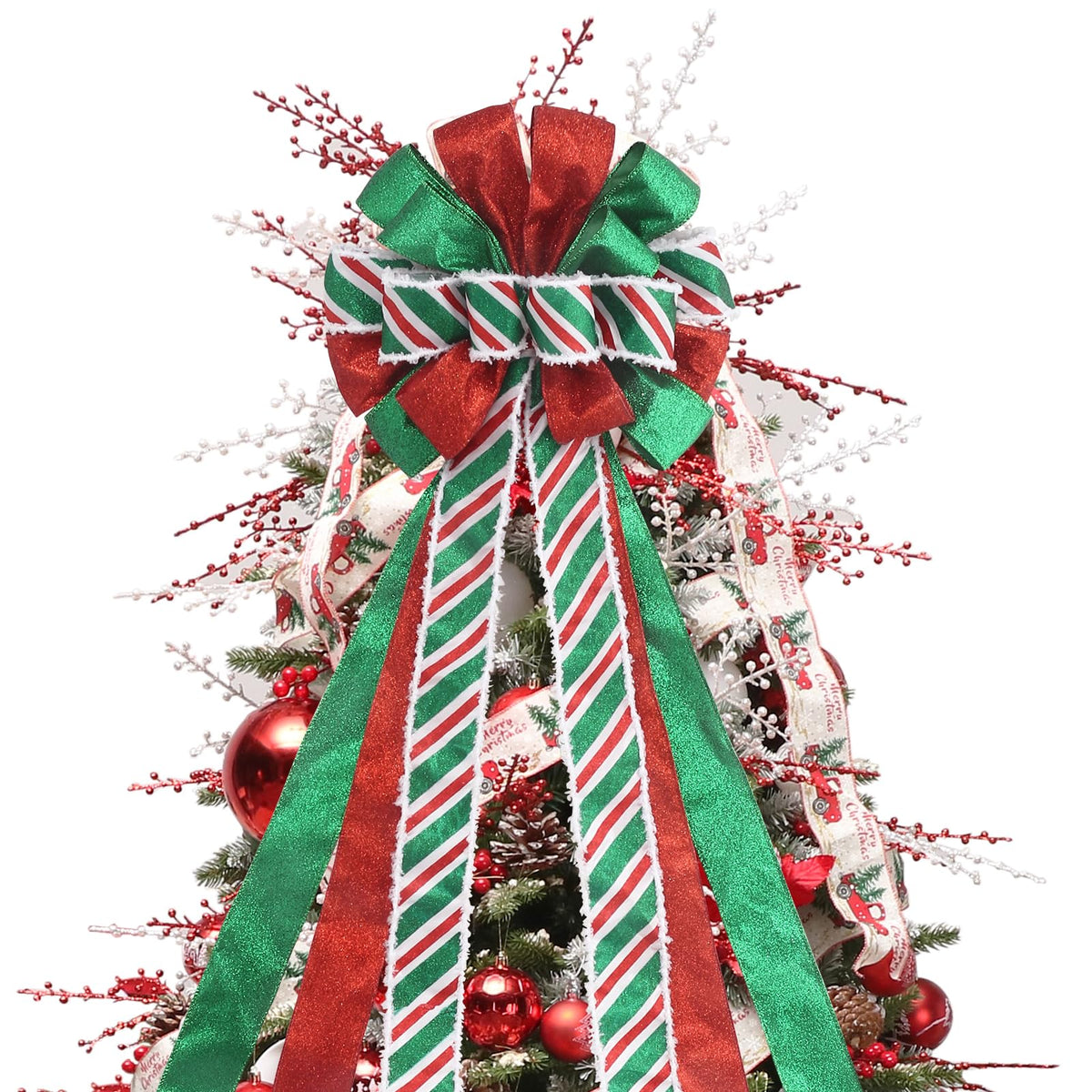 RoseCraft Festive Tree Topper Bow 52x13 Inch - Holiday Tree Decoration