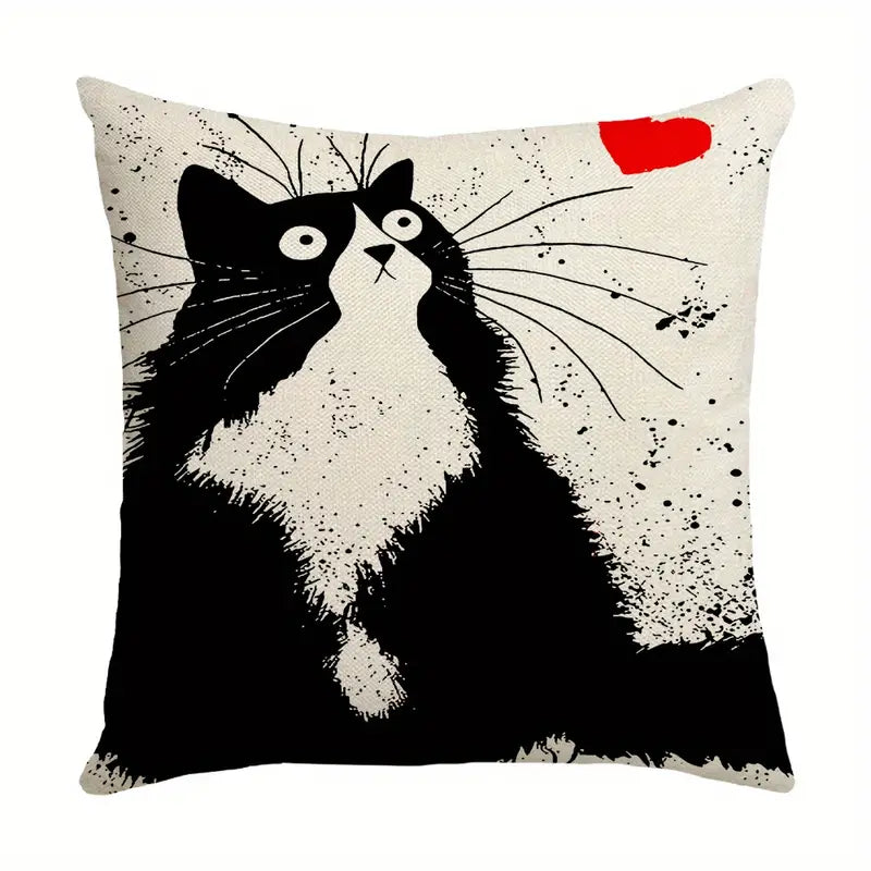 Cartoon Cat Throw Pillow Case for Home Decor (17.7")