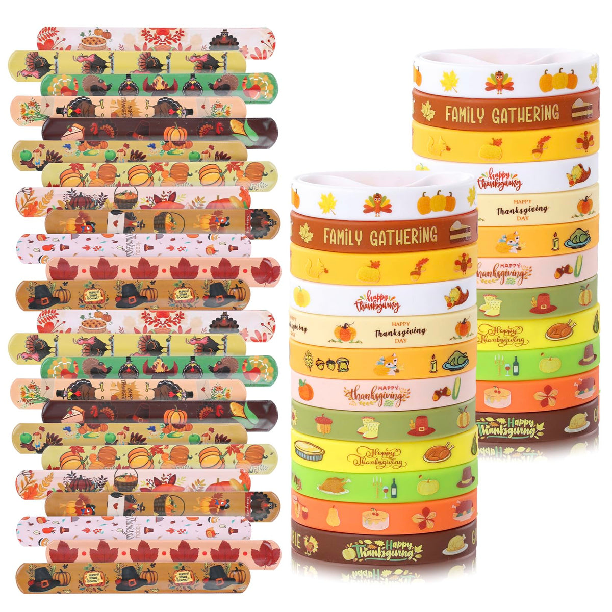 48 Pcs Pumpkin Slap Bracelets for Thanksgiving