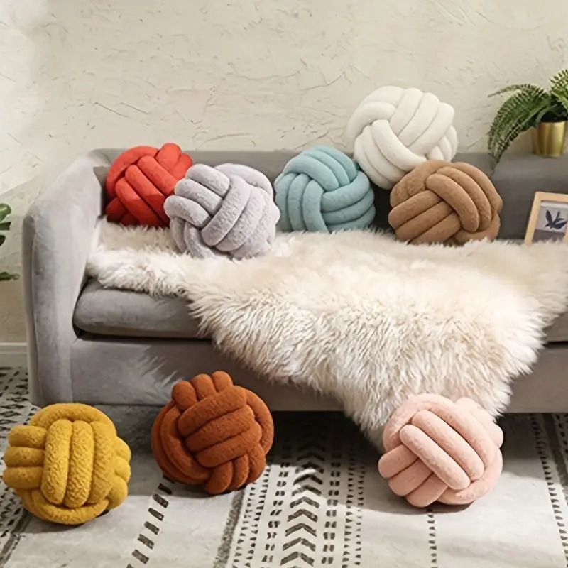 Handwoven Knotted Ball Sherpa Pillow for Home Decor
