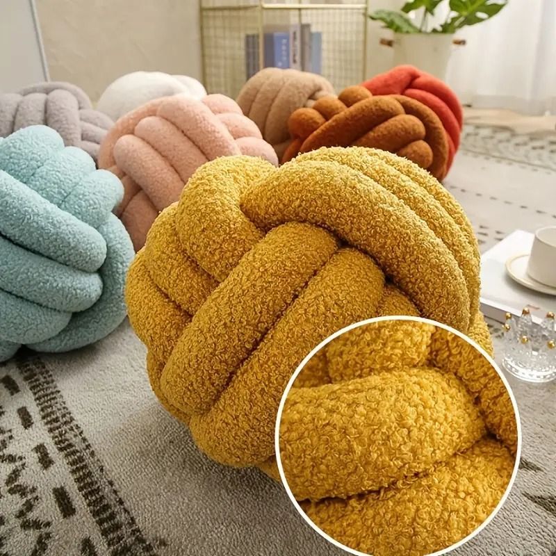 Handwoven Knotted Ball Sherpa Pillow for Home Decor