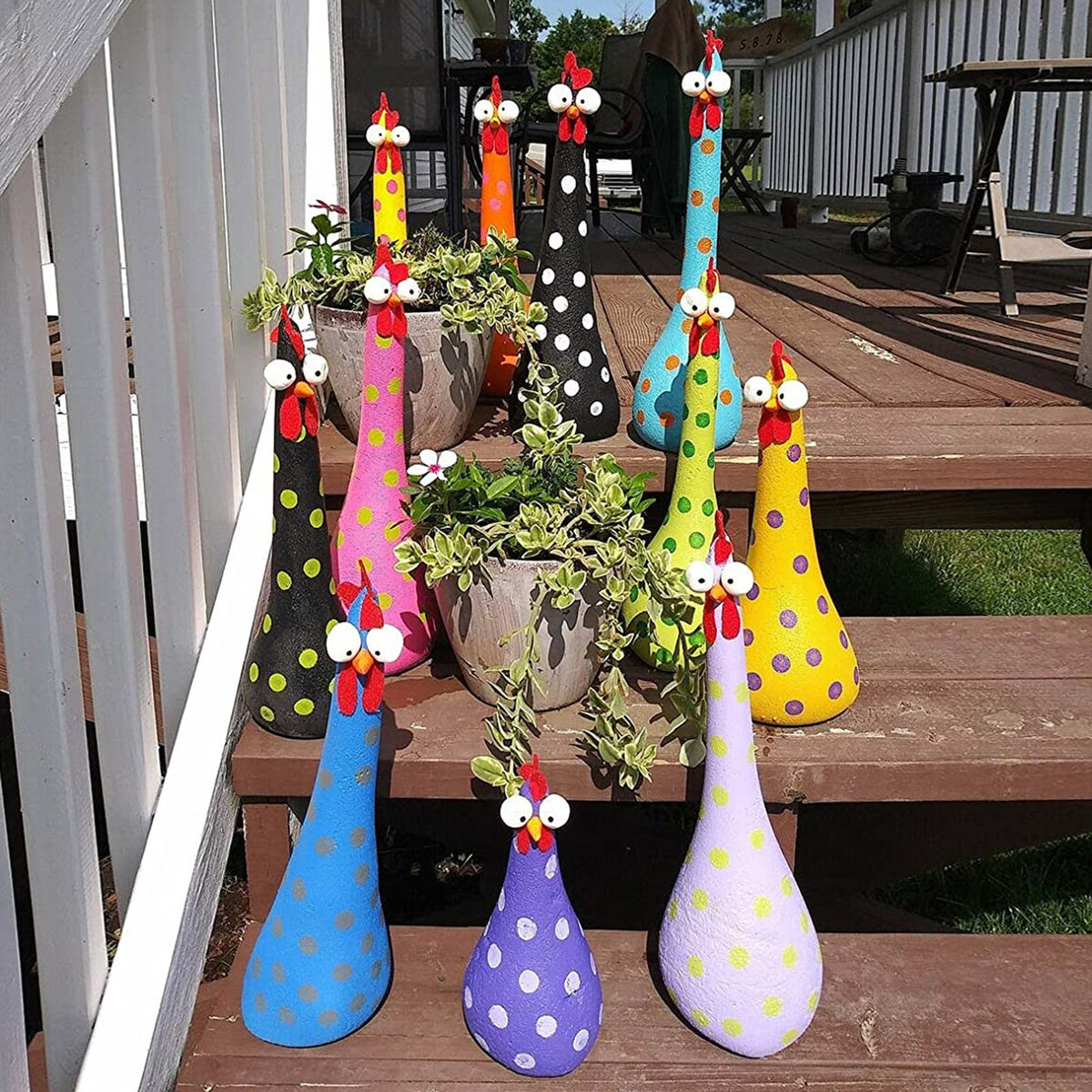 Garden Charm Long Neck Chicken Figures