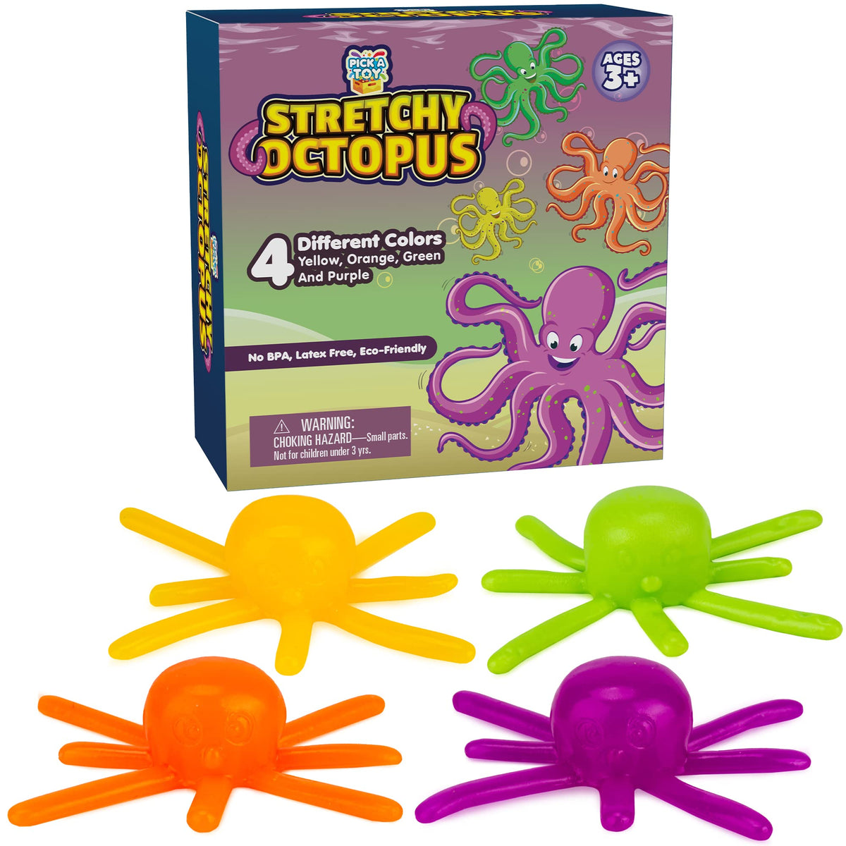 Octopus Wall Crawling Sticky Toys for Kids 4 Pack Soft and Flexible Squishy Walkers Bright and Colorful Climbers Washable and Reusable Stickiness Birthday Party Favors and Stocking Stuffers