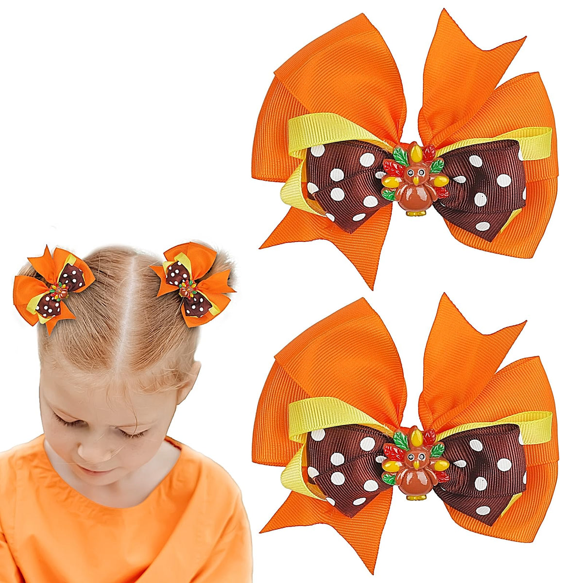 Autumn Turkey Cheer Bows 2-Pack