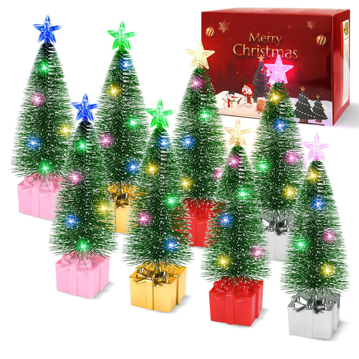 Mini Christmas Tree with Lights 8 Pack Tabletop Christmas Tree with Lights for Indoor Christmas Decorations Holiday Party Ornagment Christmas Centerpieces for Tables (8)