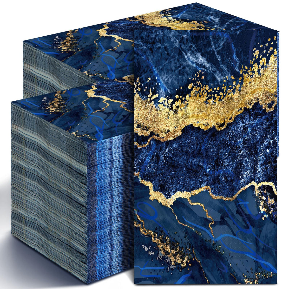 Blue & Gold Marble Guest Napkins – 200-Pack