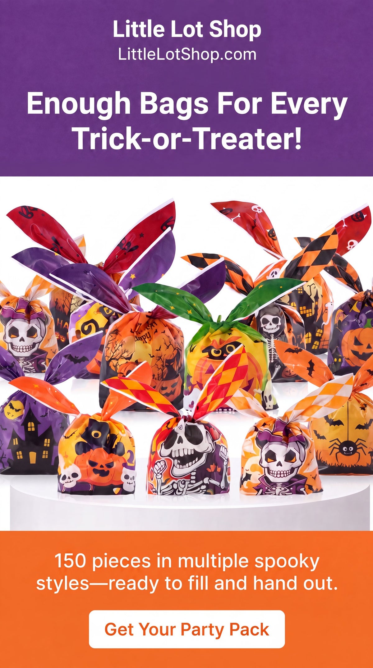 Halloween Treat Bags 150 Pcs Halloween Trick or Treat Candy Gags with Twist Ties 9 Styles Halloween Goodies Bags Gift Bags for Halloween Party Favors