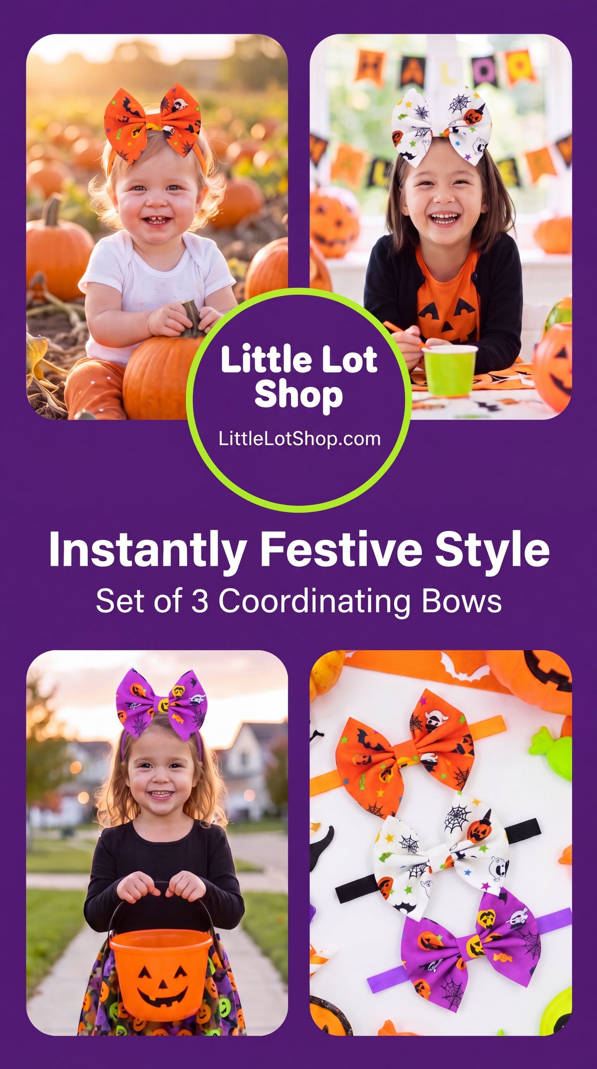3 Halloween Headbands with Bows - Kids Halloween Costume Hair Accessories