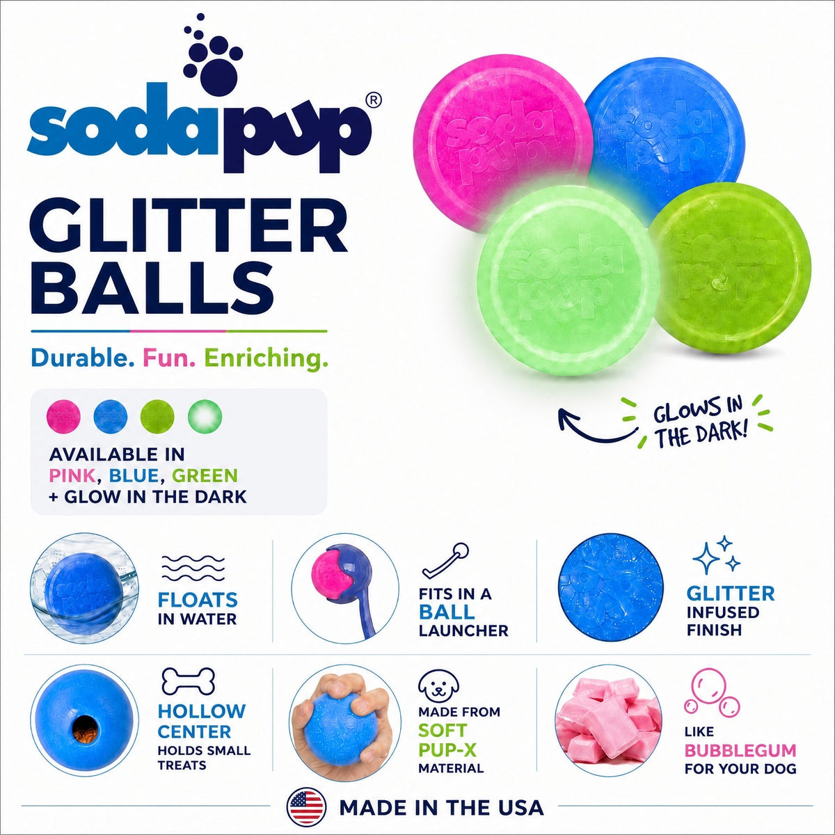 Glow-in-the-Dark Glitter Dog Balls, 2-Pack