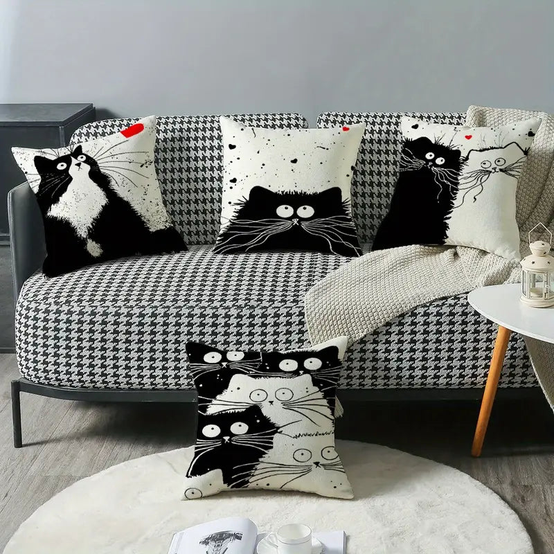 Cartoon Cat Throw Pillow Case for Home Decor (17.7")