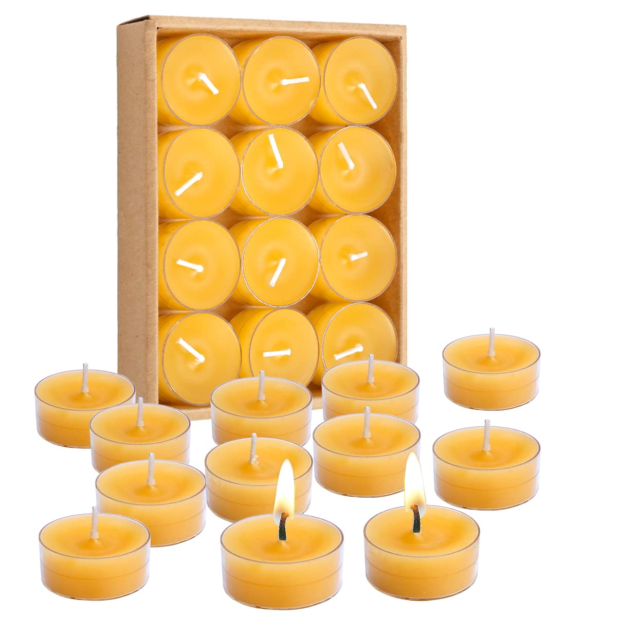 12pcs Natural Beeswax Tealight Candles Handmade Decorative Unscented Pure Beeswax Tea Lights（ Perfect for Birthday PartyWedding Spa Home Decor
