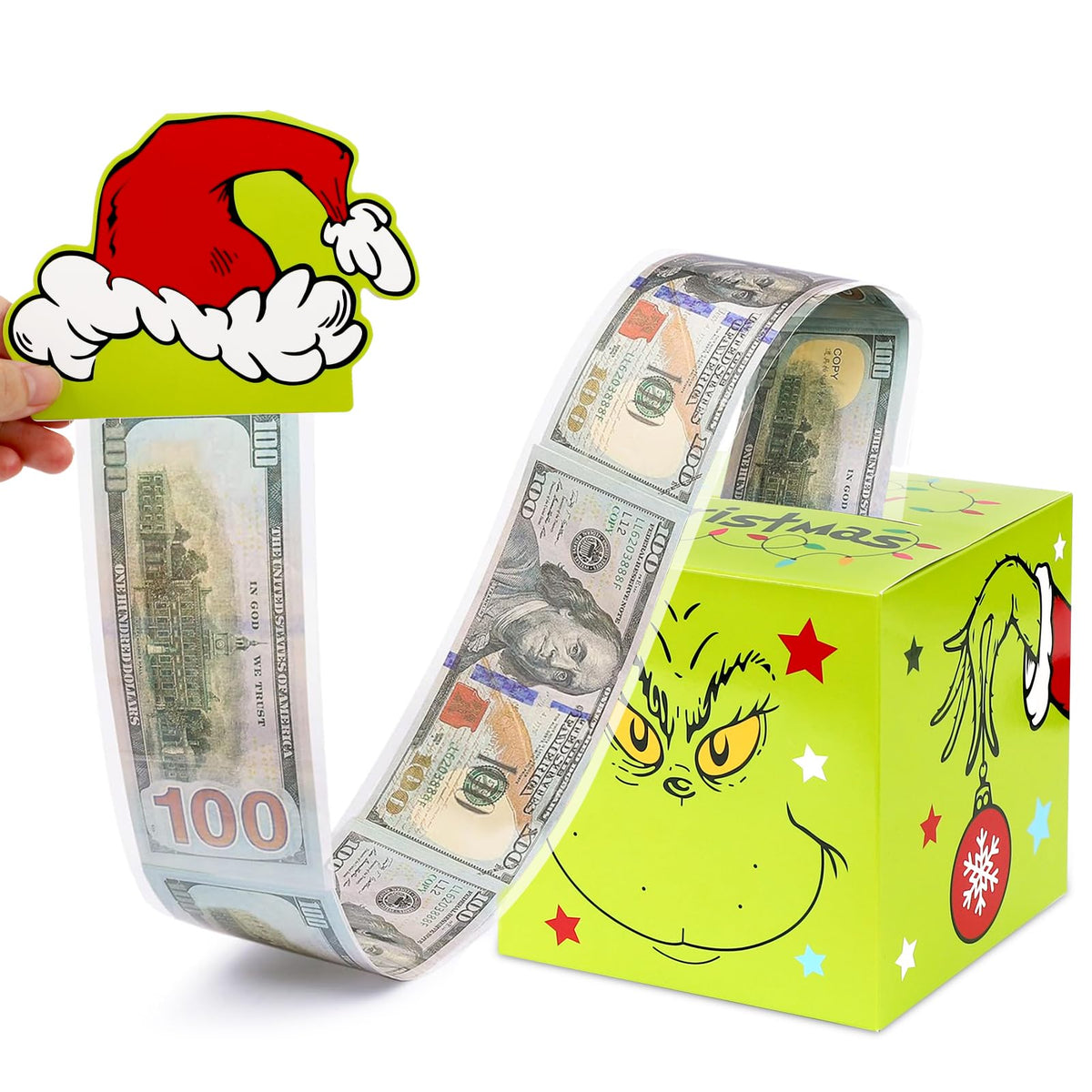 DAZONGE Christmas Gifts for Party Christmas Money Holders for Cash with 100 pcs Transparent Bags Merry Christmas Party Favor Christmas Money Pull Pouch for Kids Adults