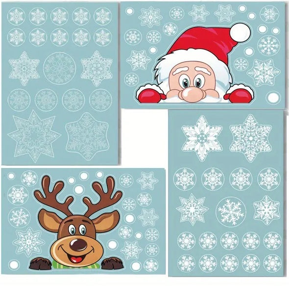 4-Pack Christmas Snowflake & Character Window Clings
