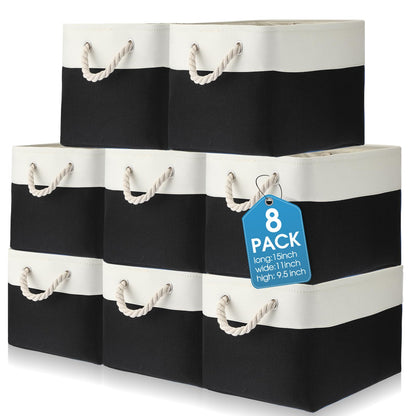 Meeko 8-Piece Folding Storage Bin Set - Black & White