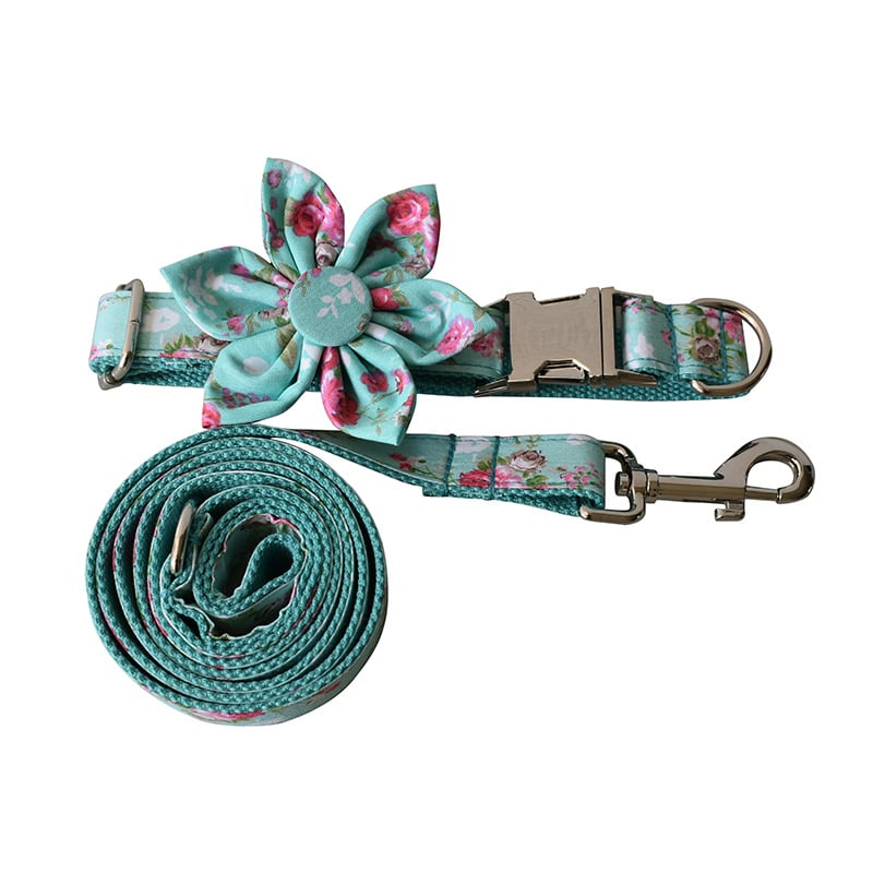 Green Rose Dog Collar and Leash for Pets