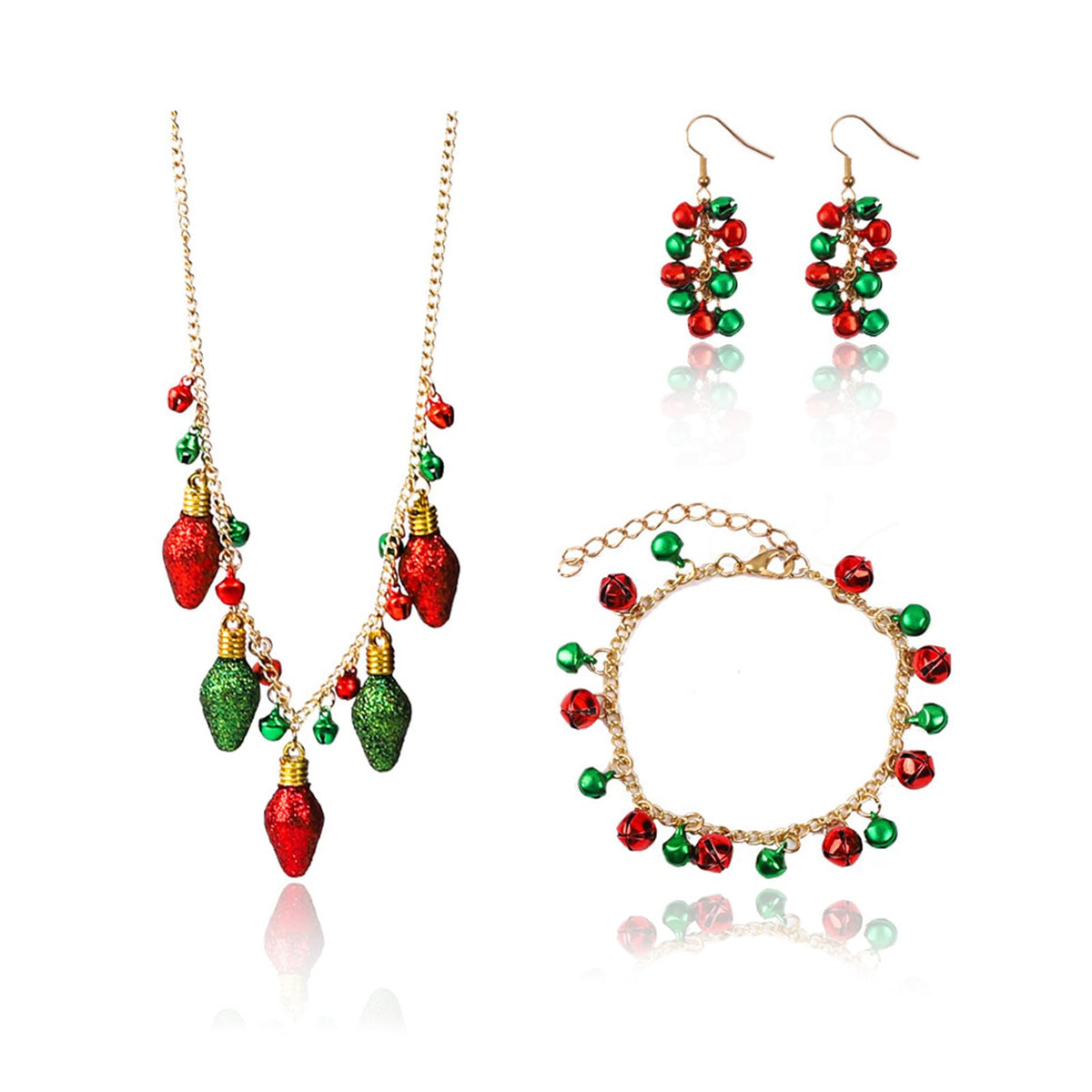 Christmas Jewelry Gifts for Women Christmas Necklace Earrings Set Jingle Bell Necklace Earrings Christmas Bow Earrings Red Green Beaded Xmas Neckalce Earrings Set Christmas Stocking Stuffers