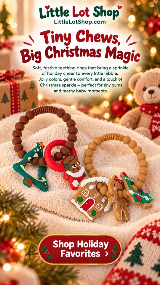 Christmas Teether Toys for Baby 2Pcs Silicone Christmas Tree Teething Toys Christmas Bear Rattle Teething Ring Xmas Gifts for Toddlers Christmas Baby Shower Party Presents for Baby Boys Girls